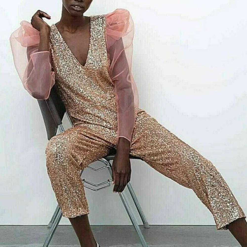 Zara Sequinned Jumpsuit bloggers favorite